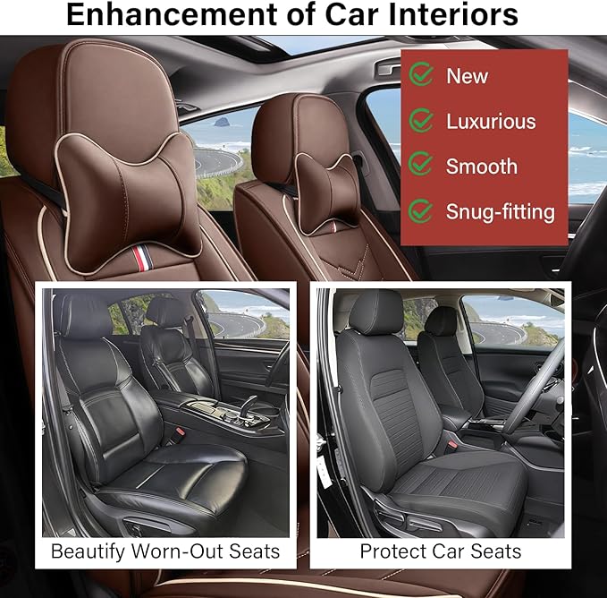 Leather Car Seat Covers Fit for LR Range Rover Sport 2023-2025, 5 Seater Waterproof and Wear-Resistant Seat Cover Interior Accessories(Full Set with Pillow,Coffee)