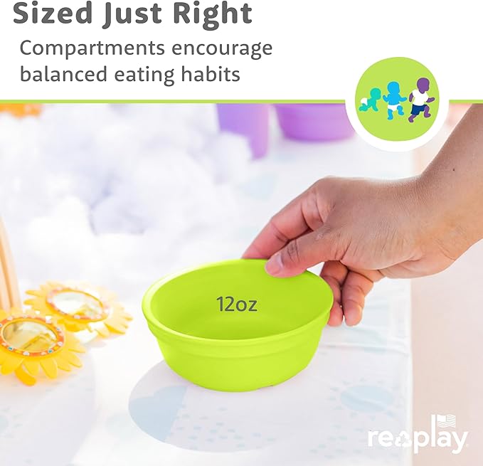 Re-Play 12 oz. Toddler Bowls Set of 4 - Kids Deep-Walled, Durable & Reusable Snack and Meal Bowls, Dishwasher & Microwave Safe, BPA-Free, Made in USA from Recycled Plastic, Citrus