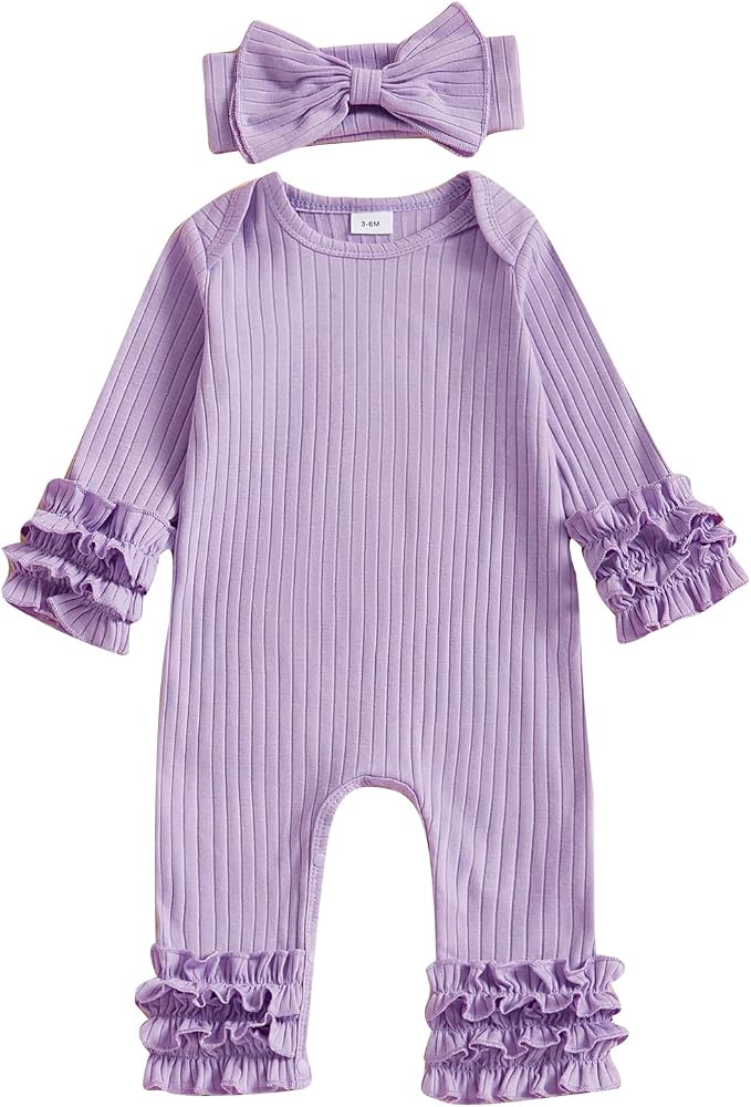 Newborn Baby Girl Clothes Jumpsuit Ruffle Romper Bodysuit Pants Headband by Ursobutegl