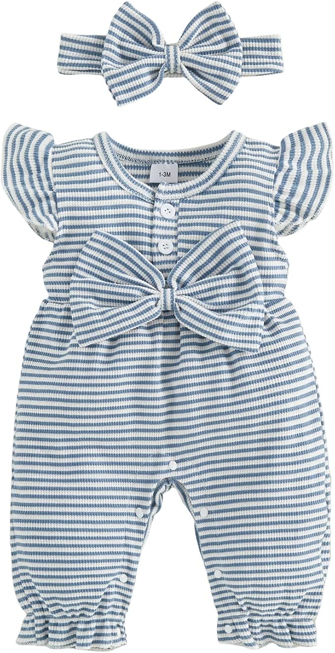 YINGISFITM Newborn Baby Girl Summer Clothes Short Sleeve Bubble Romper Bow by YINGISFITM