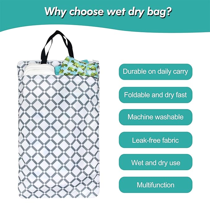 wegreeco Reusable Hanging Wet Dry Cloth Diaper Bag (Grey Rhombus)