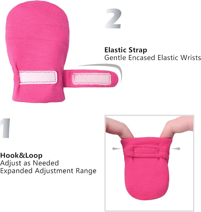 Newborn Baby No Scratch Mittens Stay On, 100% Cotton Breathable, Adjustable - Image 5