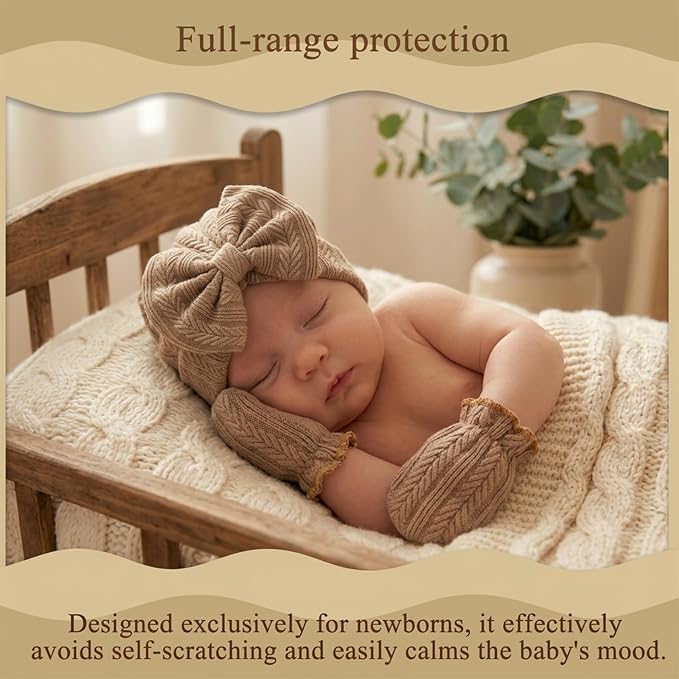 Newborn Baby Girl Hats Mittens Set Cotton - Image 5