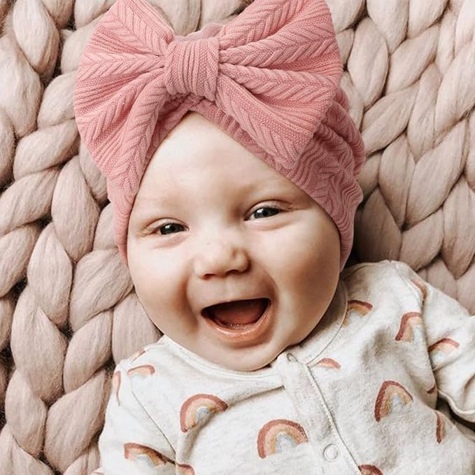 DRESHOW BQUBO 5 Pieces Newborn Baby Turban Hats Bow Baby Infant Beanie - Image 3