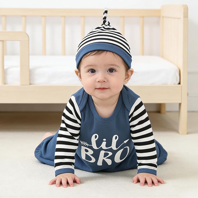 AMAWMW Newborn Baby Girl Little Sister Sleeper Gown Stripe Long Sleeve - Image 4