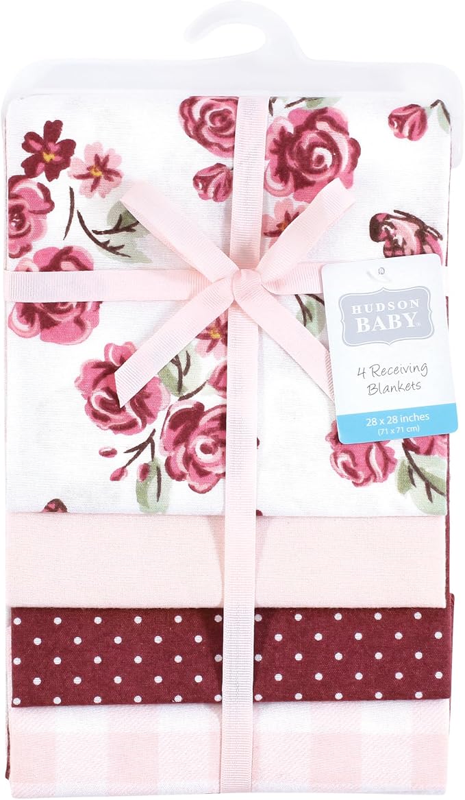 Hudson Baby Unisex Baby Cotton Flannel Receiving Blankets, Sweet Roses - Image 2