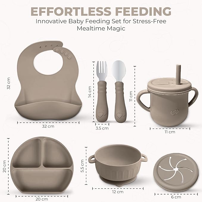 SiliFeed Silicone Baby Feeding Set – Durable, Non-Toxic Mealtime Kit with Suction Bowl, Bib, Placemat, and Soft Spoons for Infants and Toddlers
