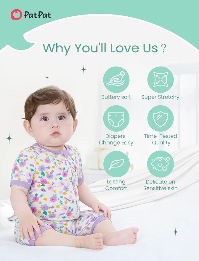 PATPAT Baby Boy and Girl Bamboo Viscose 2-Pack Romper | 2-Way Zipper, Soft and - Image 3