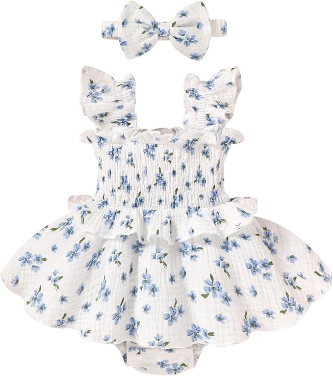 YOUNGER TREE Baby Girl Clothes Ruffle Romper Boho Dress Summer Cake Smash by YOUNGERTREE