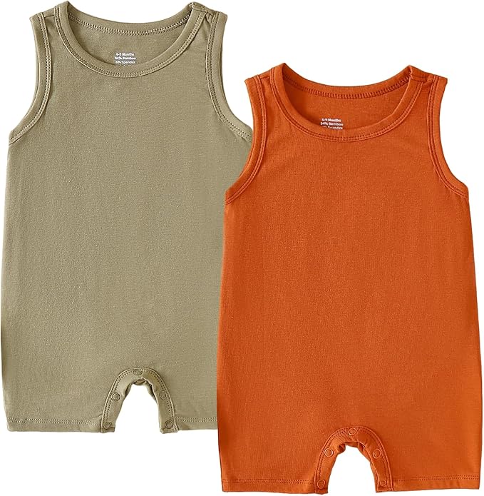 DEFAHN Viscose made from Bamboo Baby Boy Sleeveless Romper 2 Pack Infant Solid by DEFAHN