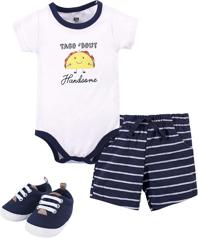 Hudson Baby Unisex Baby Cotton Bodysuit, Shorts and Shoe Set by HudsonBaby