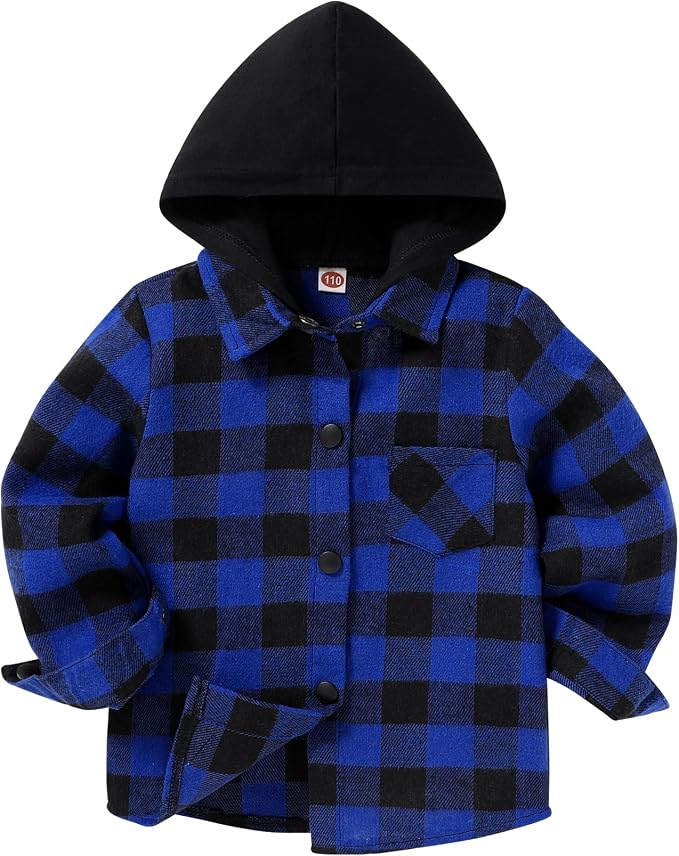 YOUNGER STAR Toddler Kids Boys Girls Flannel Hooded Plaid Shirt Button Baby Red by YOUNGER+STAR