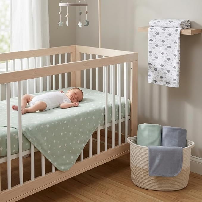 EVERYDAY KIDS 4 Pack of Soft Flannel Receiving Baby Blanket Set - Image 6