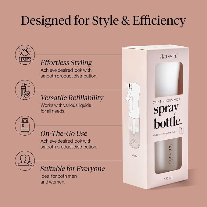 Kitsch Continuous Spray Bottle for Hair – White, 150ml | Fine Mister Spray - Image 3