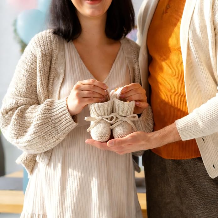 LifeTree Baby Knit Booties-2 Pairs, Cozy Cotton Handmade Crochet Baby Shoes - Image 3