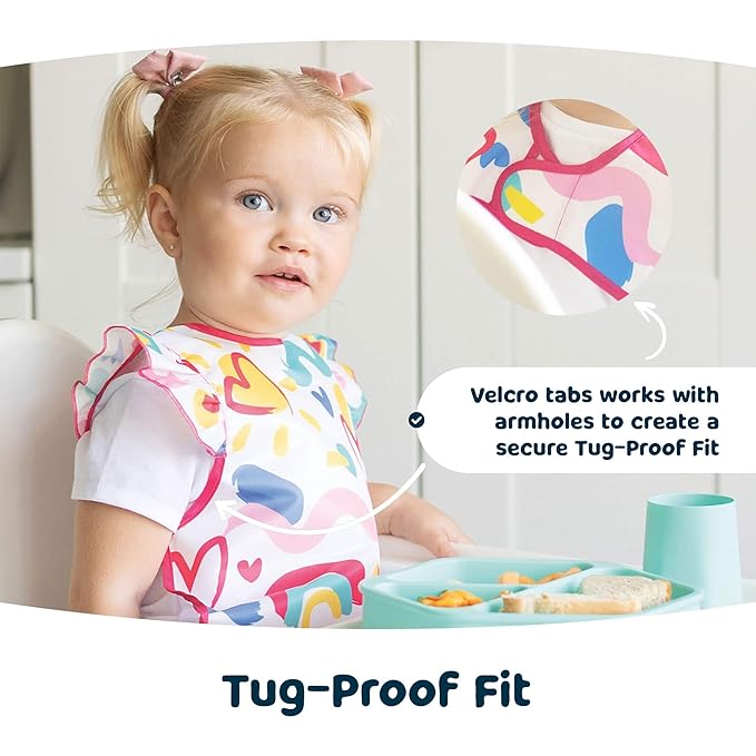 Twinkle Short Sleeve Apron Baby & Toddler Bib – Waterproof, Mess-Proof Bibs for Eating & Feeding, Machine Washable, Perfect Holiday Gift (Brown Checkers, 2-4Y)