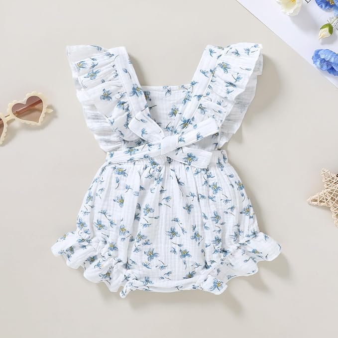 YOUNGER TREE Toddler Baby Girl Ruffled Sleeveless Romper Casual Summer Jumpsuit - Image 3