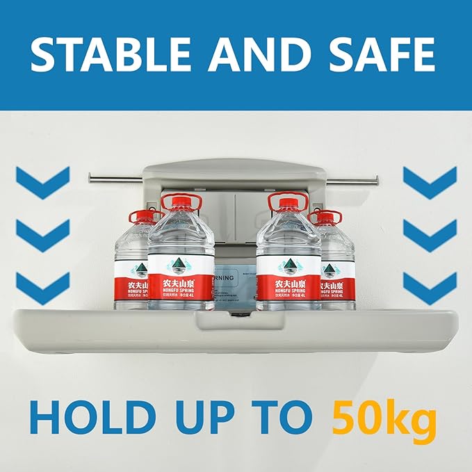 Fold-Down Baby Changing Station - Wall-Mounted, Space-Saving Design with Safety Straps for Commercial & Residential Restrooms (Grey)