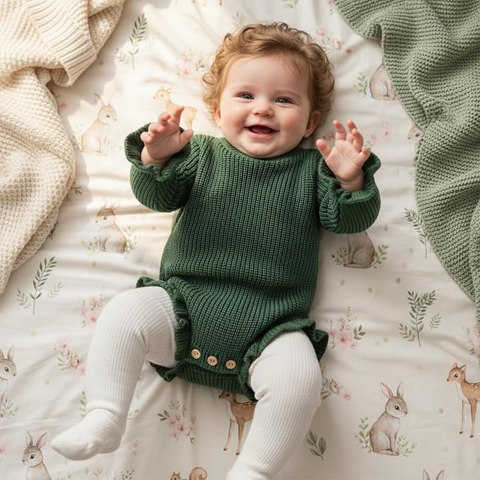 Mubineo Baby Girl Fall Winter Clothes Basic Plain Cute Sweater Romper Outfit - Image 2