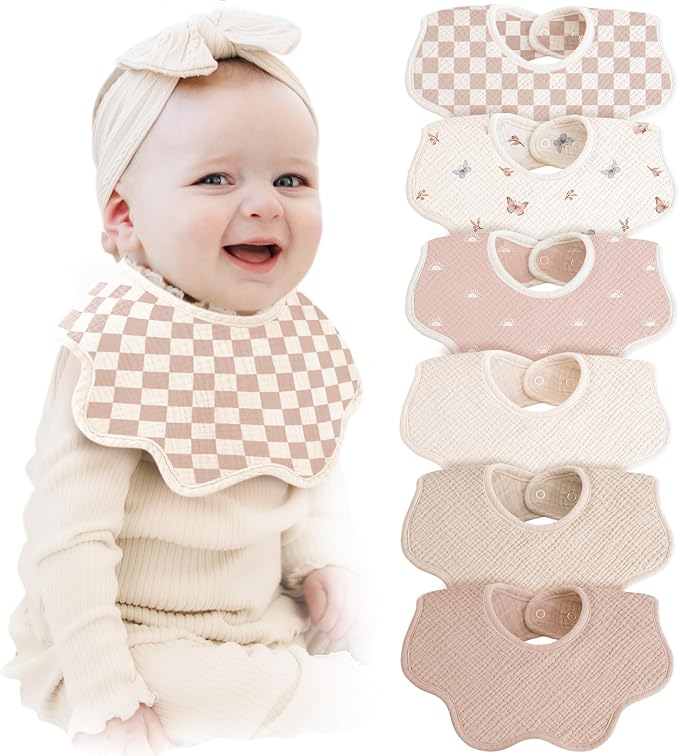 Konssy 6-Pack Muslin Baby Bandana Bibs, Drool Bibs by Konssy