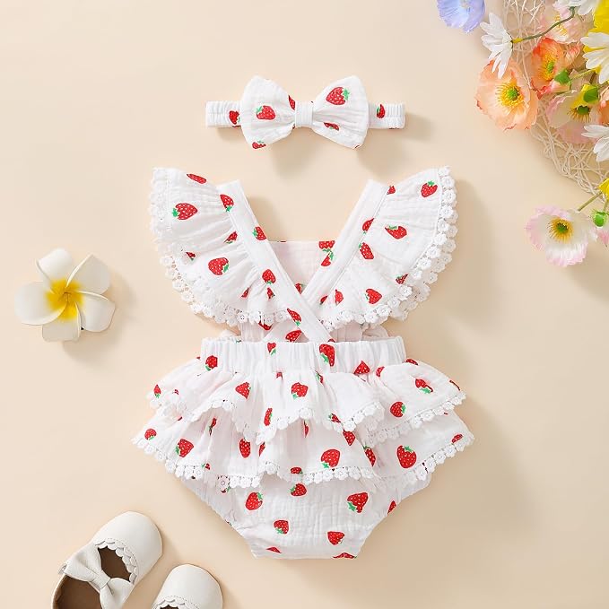 Baby Girl Summer Clothes Infant Girls Romper Dress | Ruffle Sleeve, Cotton Linen - Image 3