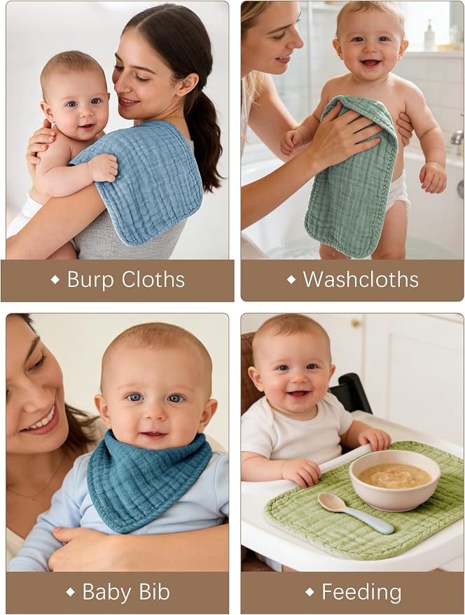 Lovely Care 12 Pack Muslin Burp Cloths 100% Cotton Muslin Cloths Large - Image 5