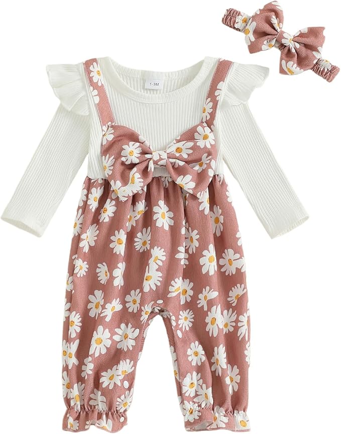 Newborn Baby Girl Clothes Ruffle Sleeve Jumpsuit Corduroy Floral by mlpeerw