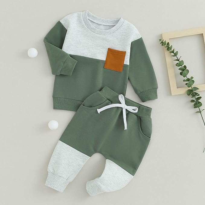 Toddler Baby Boy Fall Clothes Waffle Contrast Color Sweatshirt Pants Sets Infant Winter Outfits 6 12 18 24 Months
