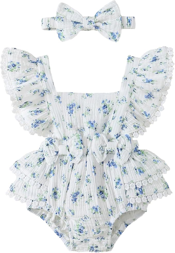Baby Girl Summer Clothes Infant Girls Romper Dress | Ruffle Sleeve, Cotton Linen by Megeoly