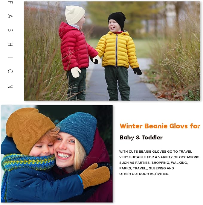 Baby Beanie Hat Gloves Set, Kids Winter Warm Knit Hat - Image 7