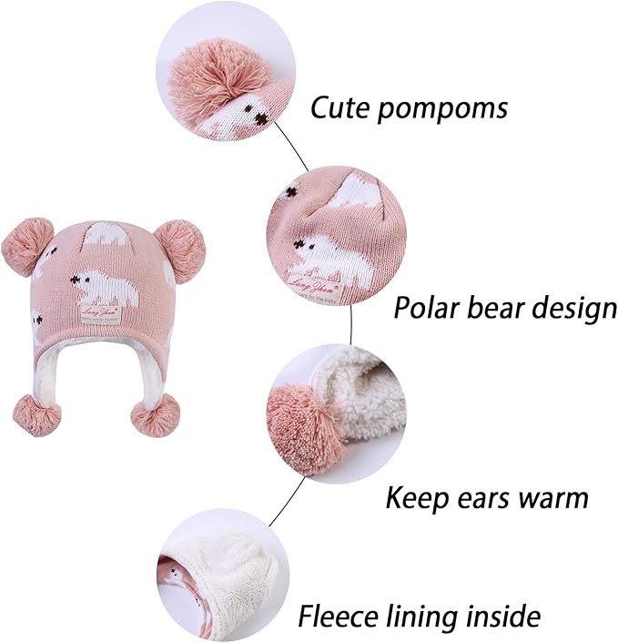 LANGZHEN Toddler Kids Infant Winter Hat,Earflap Knit Warm Cap Fleece Lined Beanie for Baby Boys Girls