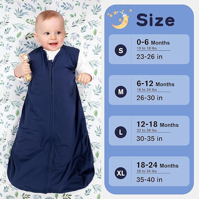 Baby Sleep Sack 12-18 Months Baby Wearable Blanket 100% Rayon Cotton 2-Way Zipper Toddler Sleeping Sack，Comfy Soft Lightweight TOG 0.3(Cyan)