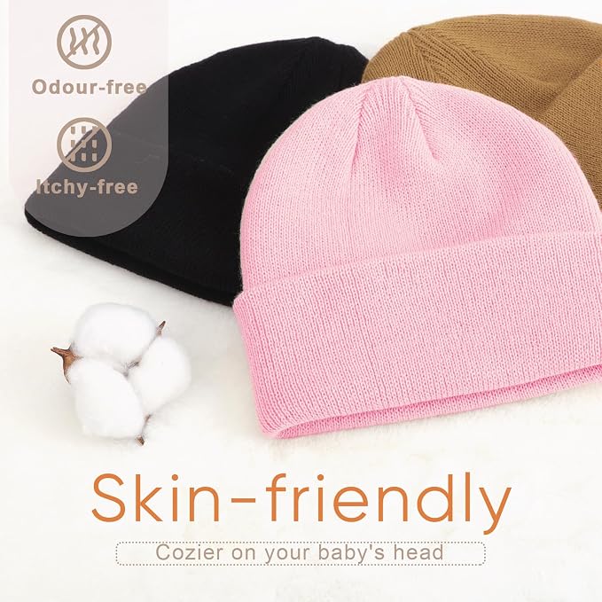 DRESHOW BQUBO 3 Pack Baby Beanies Toddler Kids Winter Hats Soft Knit Hat - Image 4