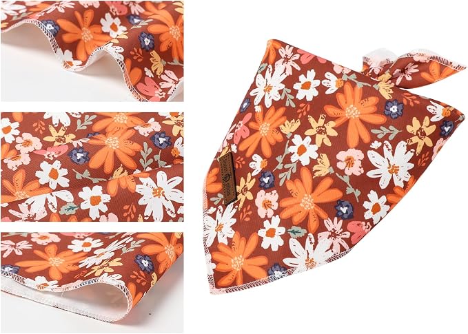 Lionet Paws Fall Dog Bandana Washable Cotton Borwn Handkerchief Scarf Triangle - Image 3