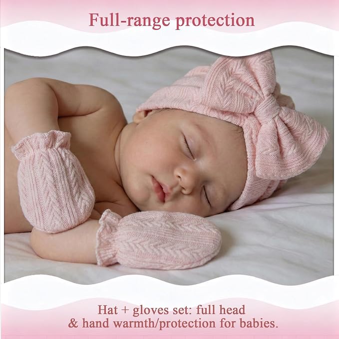 Newborn Baby Girl Hats Mittens Set Cotton - Image 6