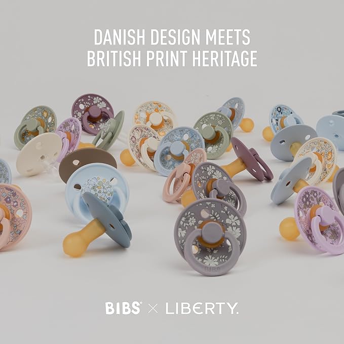 BIBS Colour Liberty Soother 2-Pack, BPA Free Dummy Pacifier, Round Nipple. Natural Rubber Latex, Made in Denmark, Size 1 (0-6 Months), Eloise Dusty Blue