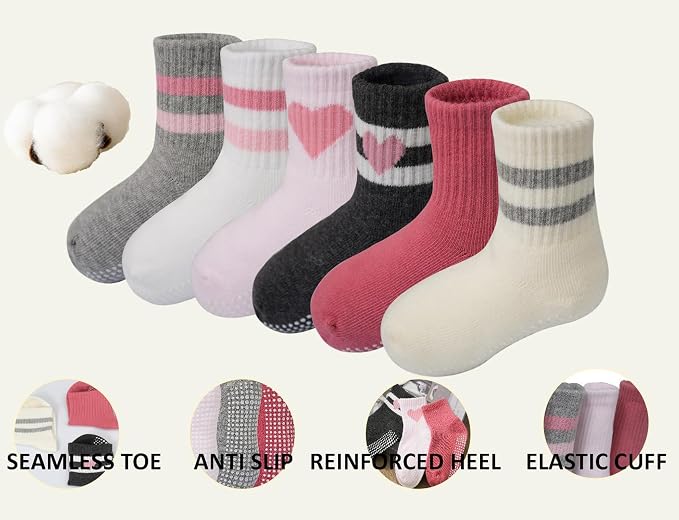 Toddler Grip Socks with Non-Slip Unisex Baby Stripe Crew Cotton Socks | Retro - Image 5