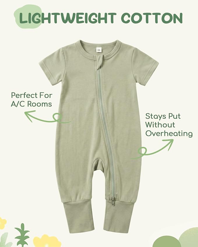 Baby Boy Girl Infant Rompers Short Sleeve Cotton Zipper Footless Summer - Image 2