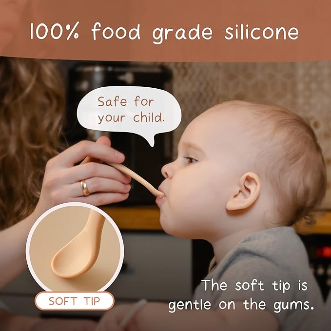 Moonkie Silicone Baby Spoons Set of 4, Two Sizes Feeding Spoon for First Stage 4+ Months, Baby Utensils, Toddler Led Weaning Spoons, Bendable, Chewproof & Boil-proof(Without Case)