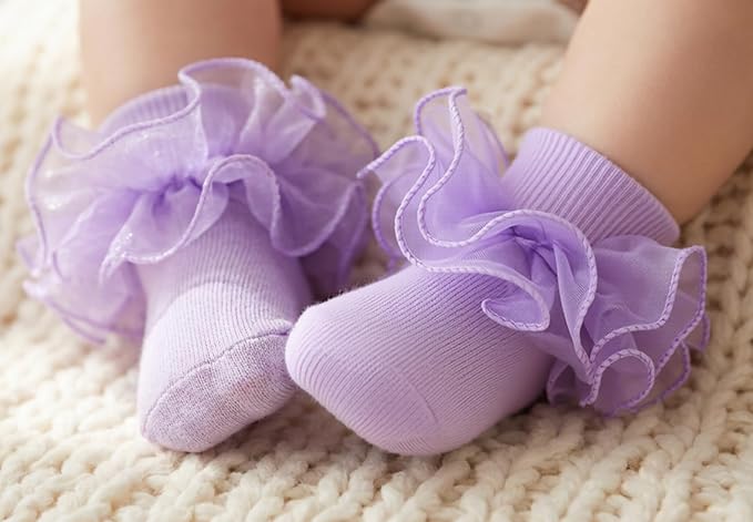 Baby Girl Ruffle Socks Cute Infant Lace Frilly Fancy Dress Socks - Image 2