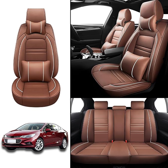 Car Seat Covers for Chevy Cruze 2011-2019 | 5-Seats Seat Covers, Waterproof Seat Protectors, Automotive Seat Covers (Full Set with Pillow,Coffee)