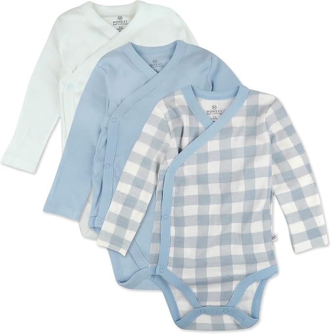 HonestBaby Baby 3-pack Long Sleeve Side-snap Kimono Bodysuits Organic Cotton by HonestBaby