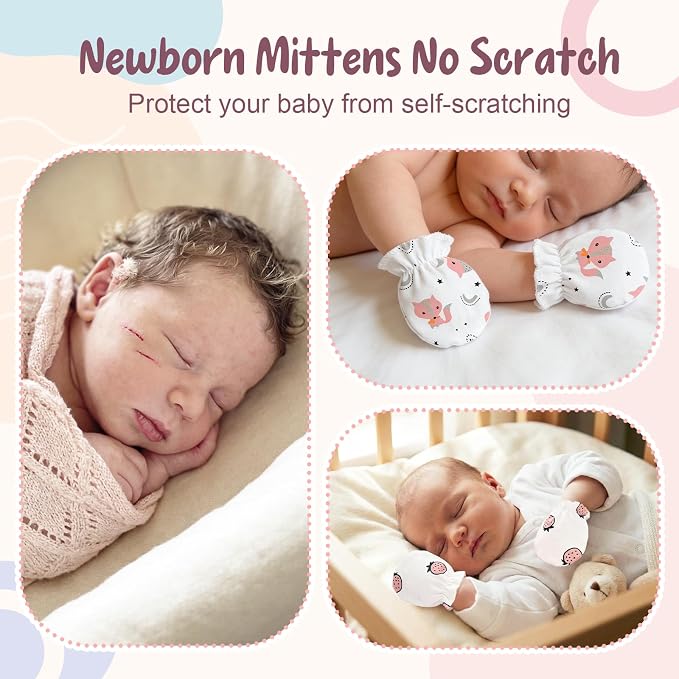 8 Pairs Newborn Baby Mittens No Scratch, Cotton Infant Baby Gloves Newborn - Image 4