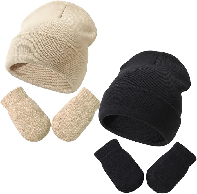 Baby Beanie Hat Gloves Set, Kids Winter Warm Knit Hat by DANMY