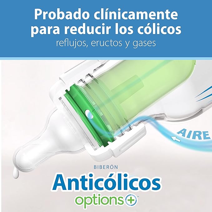Dr. Brown's Natural Flow Anti-Colic Options+ Narrow Baby Bottle, 8 oz/250 mL, with Level 1 Slow Flow Nipples, 0m+, 4 Pack