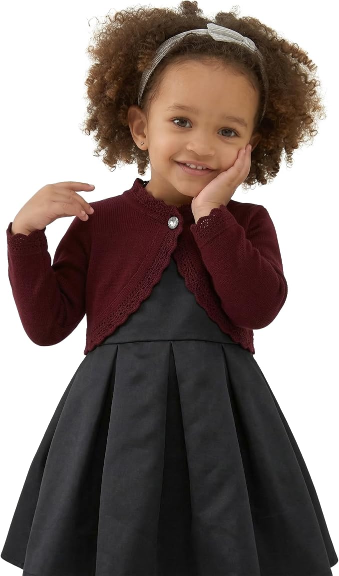Lilax Little Girls' Knit Long Sleeve Button Closure Bolero Cardigan Shrug - Image 7