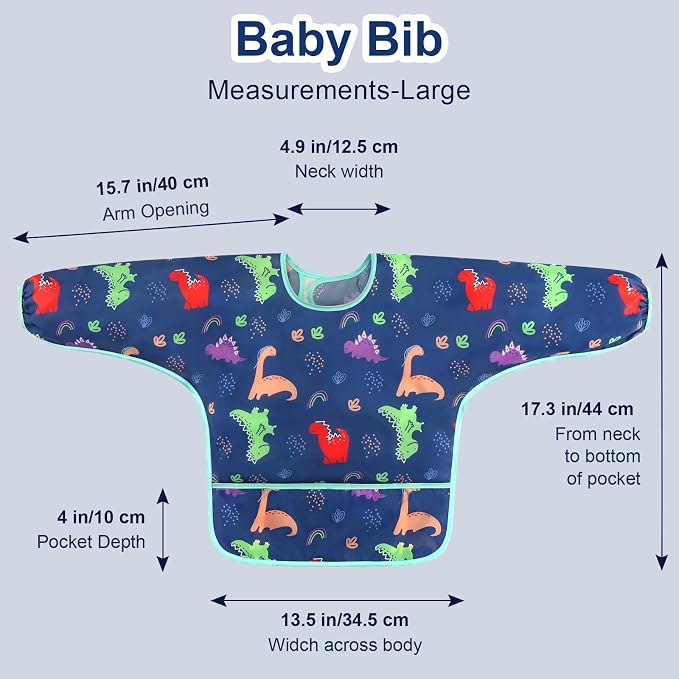 Accmor 4 Pack Long Sleeve Bibs, Baby Smock Waterproof Full Sleeved Bib - Image 7