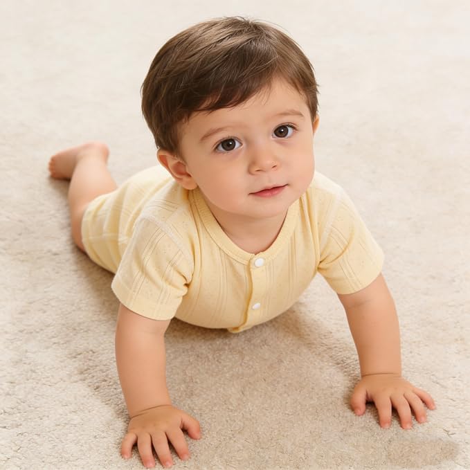AMIYAN Unisex Baby Cotton Romper Boys Short Sleeve One-Piece Jumpsuit Infant - Image 4