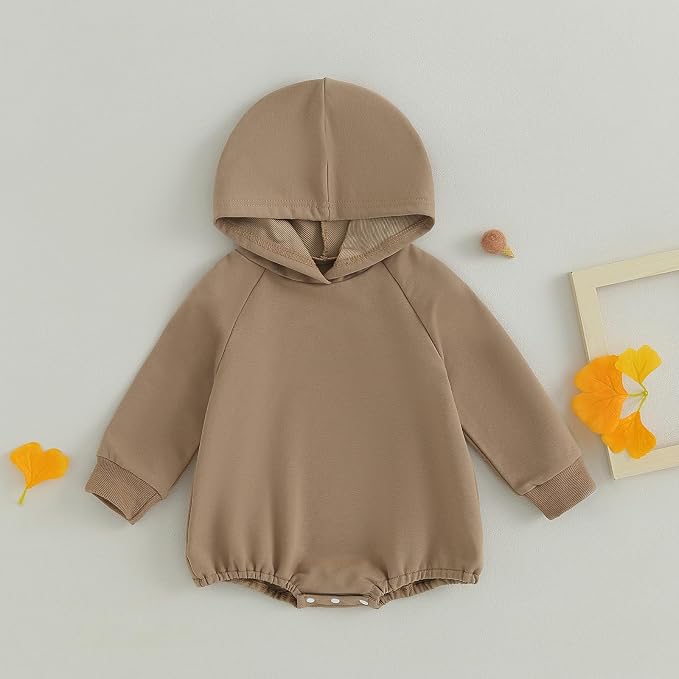 Baby Girl Boy Hooded Sweatshirt Long Sleeve Solid Color Romper Infant Baby Fall - Image 2