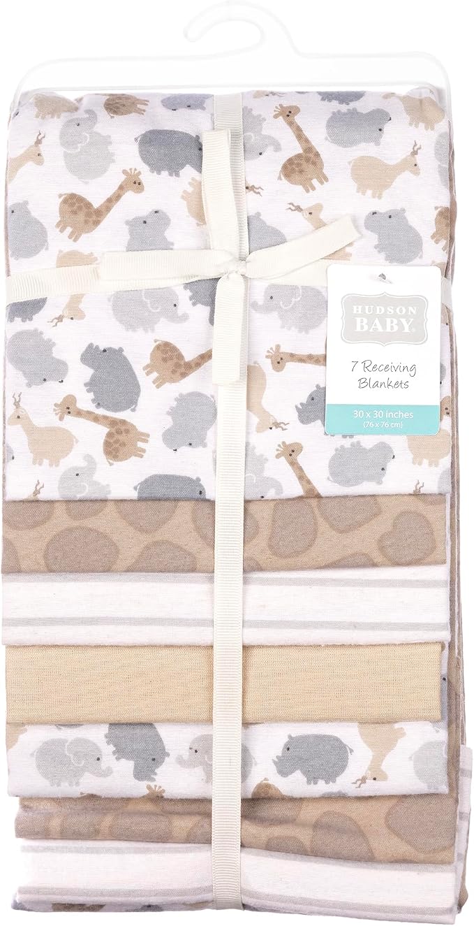 Hudson Baby Cotton Flannel Receiving Blankets 7-Pack Bundle, Safari Friends - Image 2